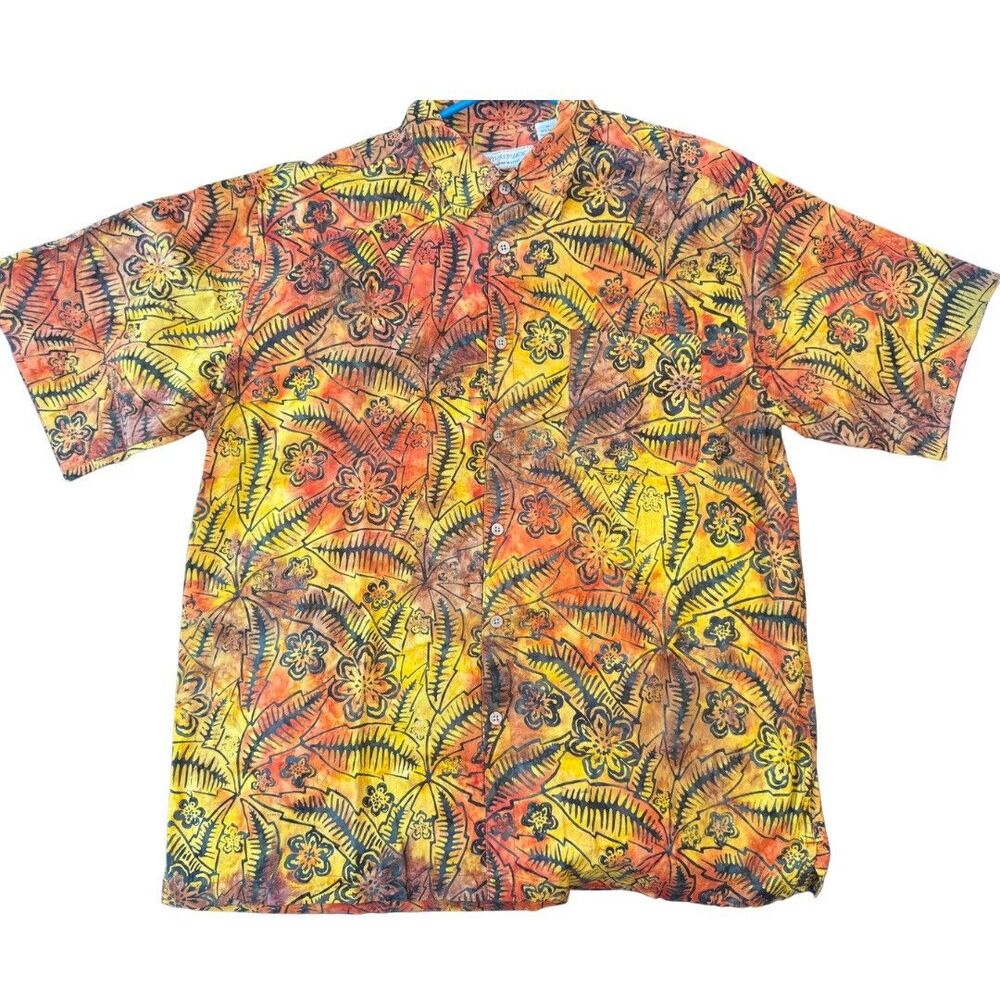 Island Republic Tribal Geometric Print Hawaiian Shirt Sz L 100% Cotton Button Up